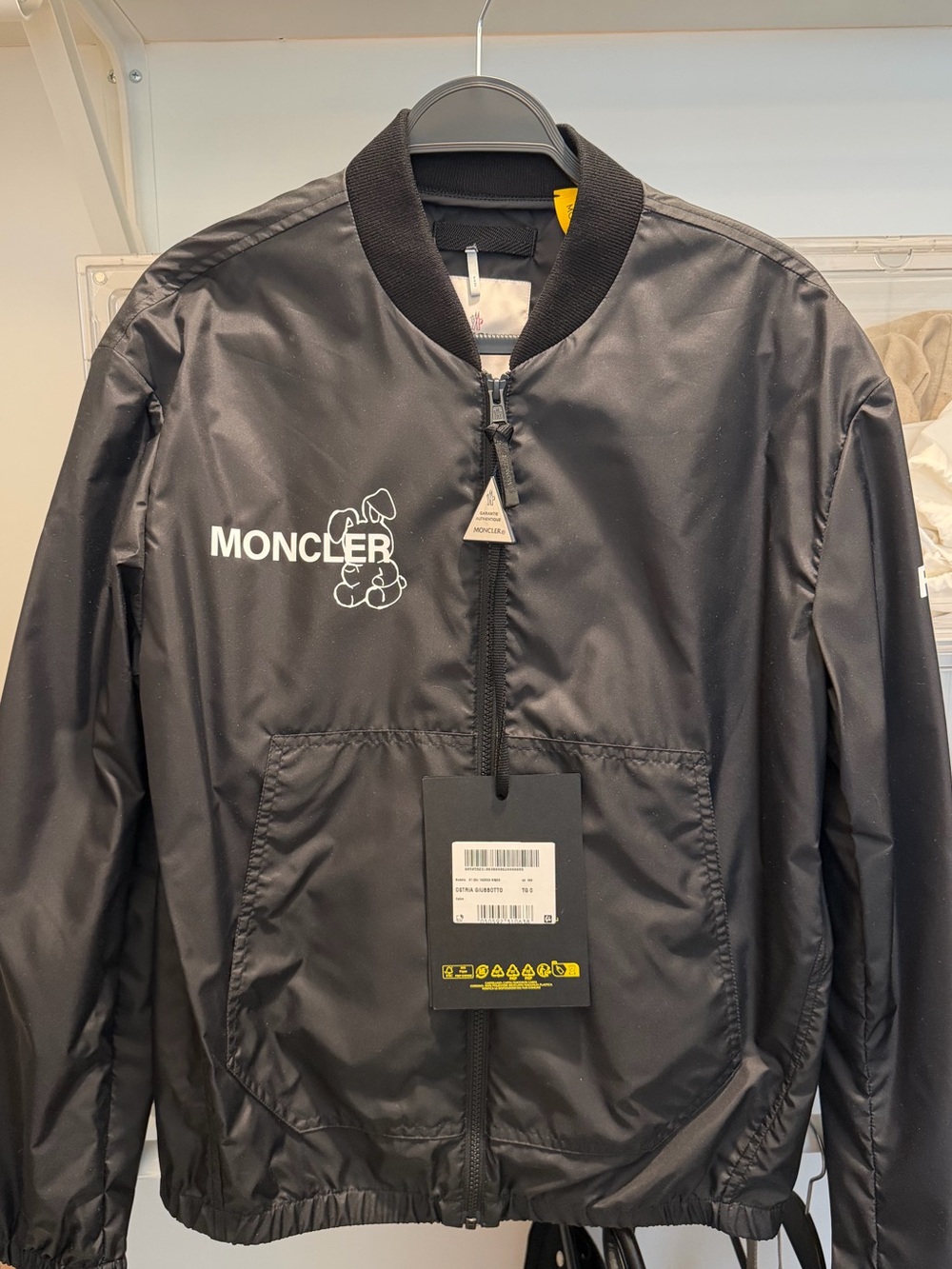 Moncler Black Bomber Jacket with Graphic FRGMT Collaboration